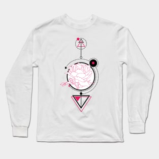 Peony flower, graphic drawing, sketch with geometric details Long Sleeve T-Shirt